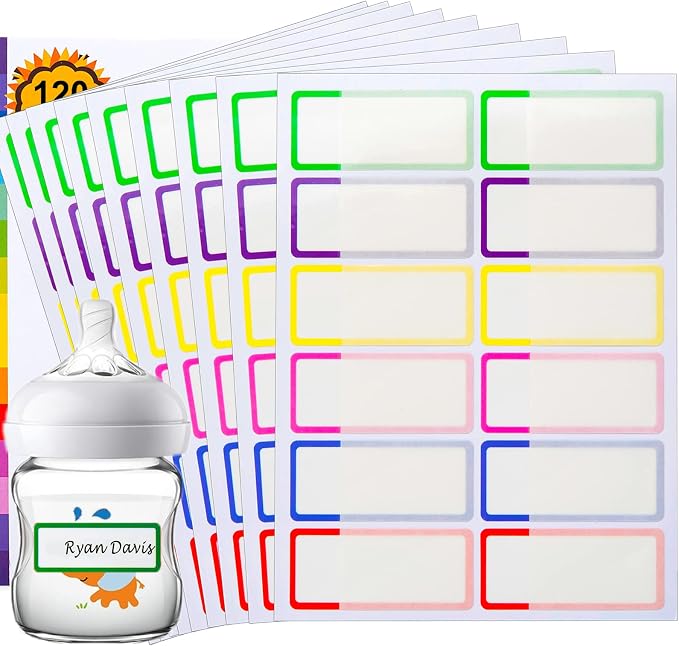 Name Labels for Kids Stuff Daycare, Waterproof Daycare Labels for Baby Bottles, Water Bottle Label, 120 PCS Kids Name Tags Stickers for School Supplies Self-Laminating, Dishwasher Safe, Personalized