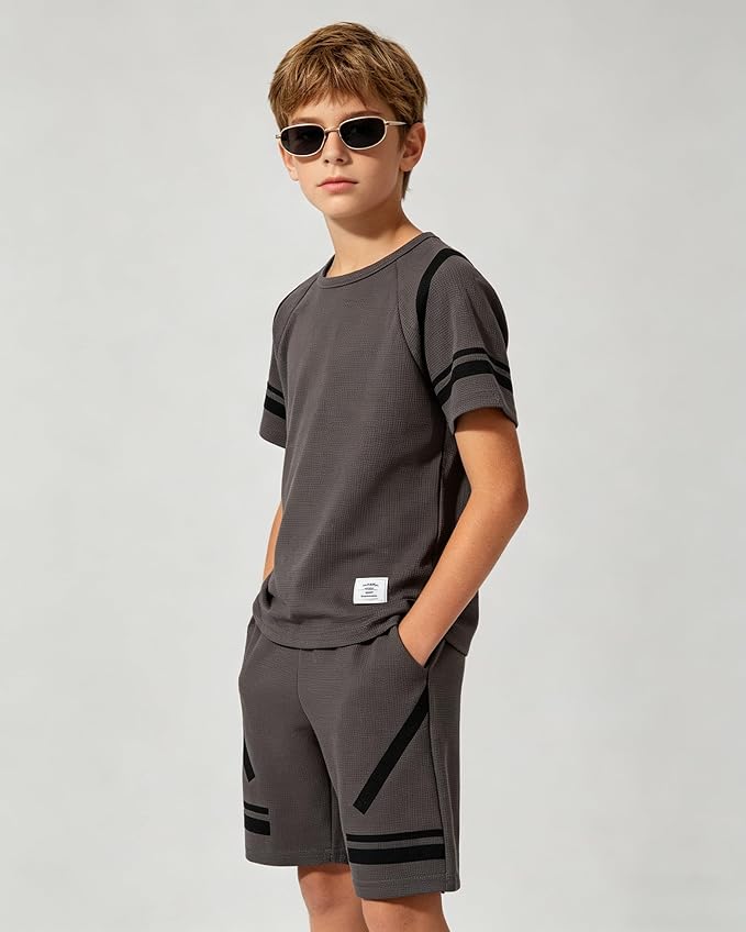 Cakaner Tween Boys Clothes Summer Simple Print T-Shirt And Shorts Set 2 Pieces Teen Trendy Outfits Size 7-14 Year