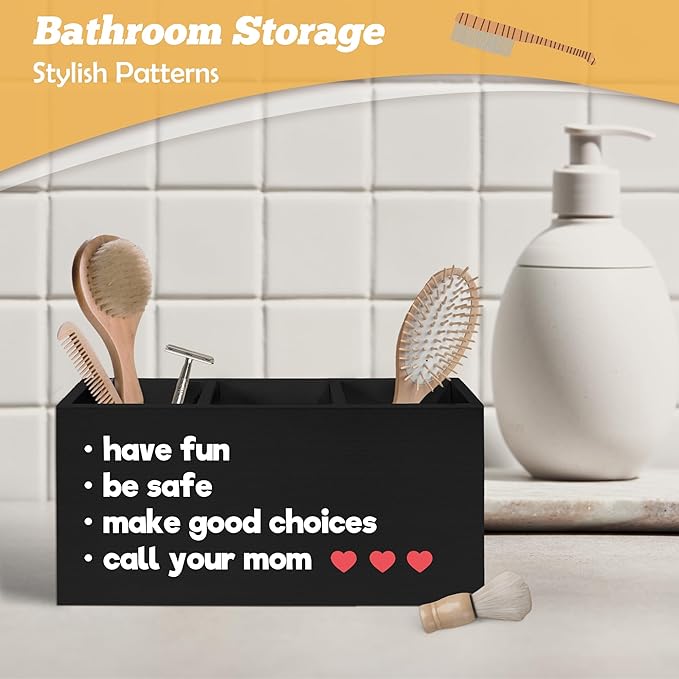 Funny Call Your Mom Pen Holder Organizer for Desk Accessories, Gifts for College Freshman Students Wooden Box Sign Desk Decorations for Classroom College Dorm Decor, Back to School Gifts