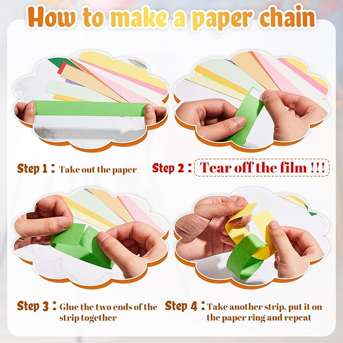 Lincia 1000 Sheets Paper Chain Garland Strips 1x8 Inch with Double Sided Tape, DIY Construction Paper Chains for Birthday Wedding Holiday Party Decorations, Crafts Supplies (Bright)