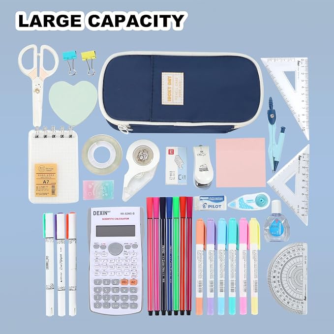 Large Pencil Bag for Boys Teens Kids School Zipper Pencil Pouch Blue | Organizer Aesthetic Pencil Case Big Stationery Pencil Box for School Office, Wear-resistant Fabric, Large Capacity Design