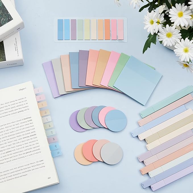 Lincia Book Annotation Kit Including 1200 Sheets Transparent Sticky Notes Index Tabs and 12 Pcs Aesthetic Pastel Cute Highlighter Set Assorted Color Clear Sticky Tabs for School Office