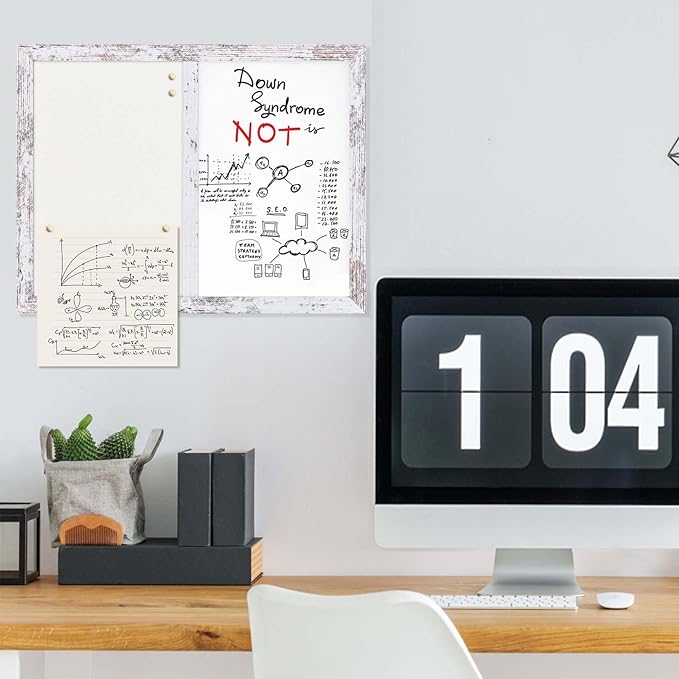 Bulletin Board Whiteboard Beige Felt Board Combo for Office School Kitchen Bedroom, White Wood Frame,13"*17",Whiteboard+WH-3343WH