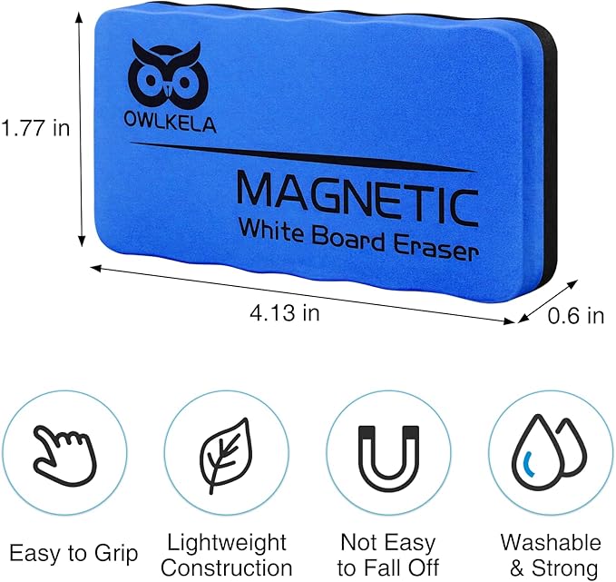 OWLKELA 8Pcs Dry Erase Erasers, Magnetic Whiteboard Eraser for Glass Board, Dry Board and Calendar Board, Blue