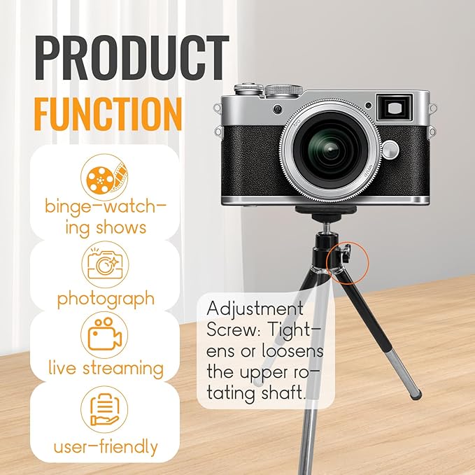 Mini Portble Extendable Phone Tripod Stand with Clip, 360° Ball Head Desktop Tripod Compatible with All Cellphone Mini Camera for Vlogging, Travel, Video Recording (Black)