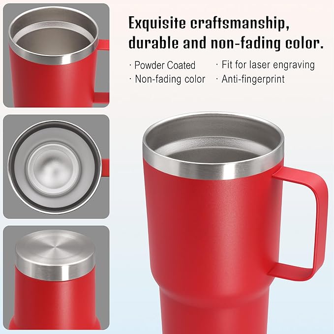 20 oz Tumbler with Handle and Lid, Stainless Steel Tumbler Insulated Travel Coffee Mug, Spill Proof Double Wall Vacuum Tumbler Cup Keep Drink Hot & Cold, Red, 12 Pack