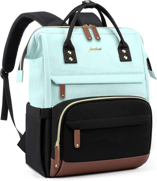 Laptop Backpack for Womem Work Bags: 15.6 Inch Travel BackPacks With USB Charging Port Durable Back Pack Anti Theft Fashion College BookBag Purse Bussiness Daypack for Nurse Teacher Light Blue Black