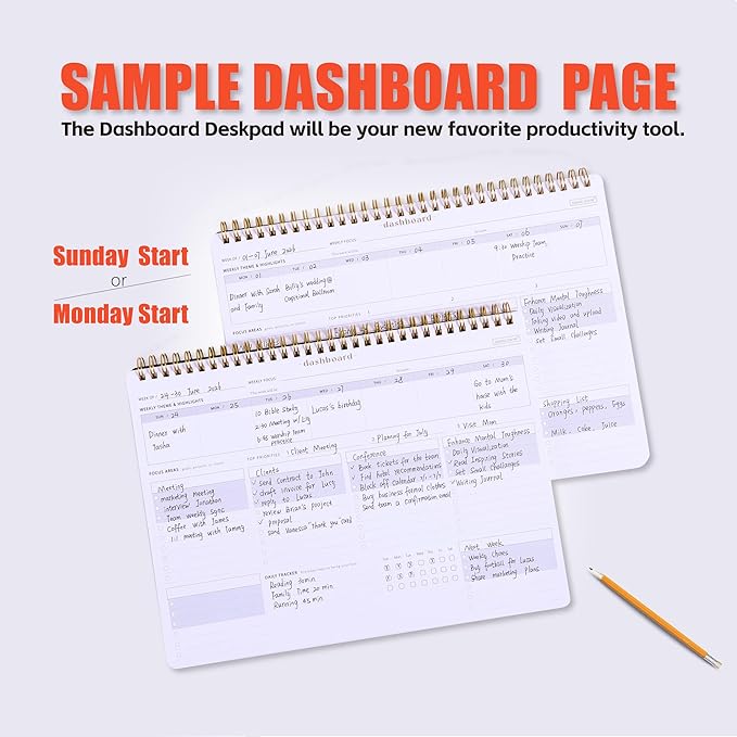Sunday Start Weekly Planner with Habit Tracker - 8.5×11" Professional Productivity Tools to Organize Your Daily Tasks, Goals, Projects - Dashboard Desk Pad - ADHD To-Do List Notepad