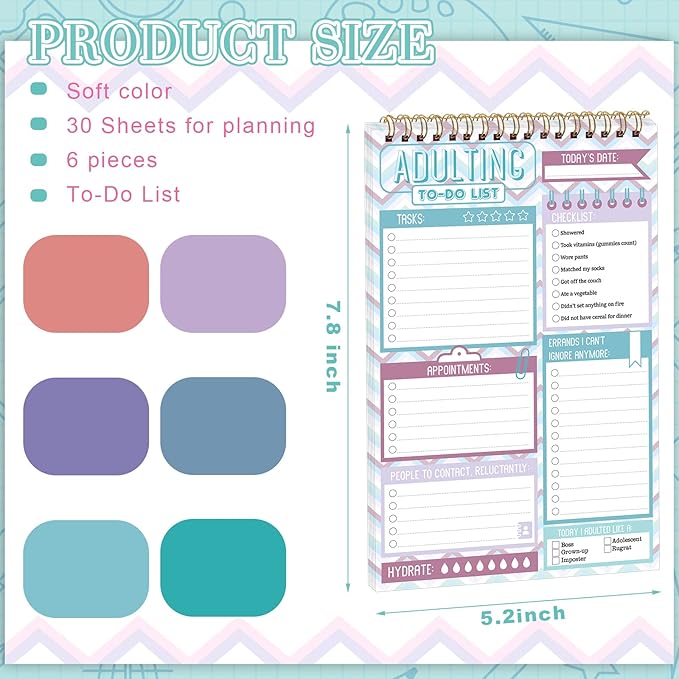 Glenmal 6 Pack to Do List Notepad Undated to Do List Notebook Daily Planner Notepad 180 Sheets for Adult Student Office School Home Supplies 7.8 x 5.2 Inch(Fresh,Fresh Color)