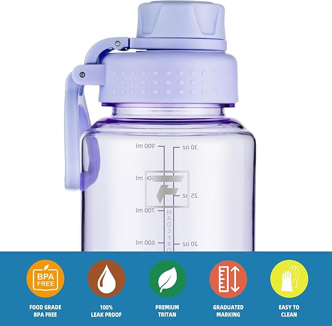Fanhaw 32 oz Clear BPA-Free Tritan Water Bottle with Fast-Flow Spout Lid, Leakproof Wide-Mouth Reusable Bottle for Gym, School & Office (Amethyst)