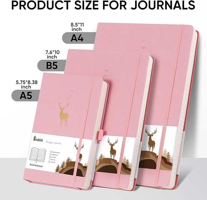 College Ruled Journal Notebook- 312 Pages A4 Softcover Large Journal, 100GSM Thick Paper, Leather Journal for Women Men Work School, 8.5''×11''-Pink