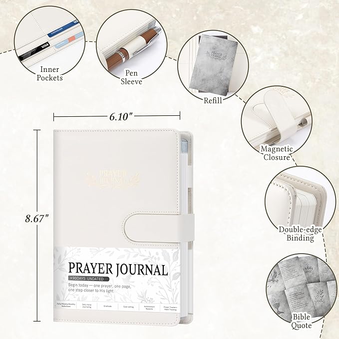 Ospelelf Beige Faux Leather Christian Prayer Journal for Women, Bible Study Journal for Men Daily Planner Notebook, Undated 3 Month, Mental Health Gratitude Journal Stress Relief