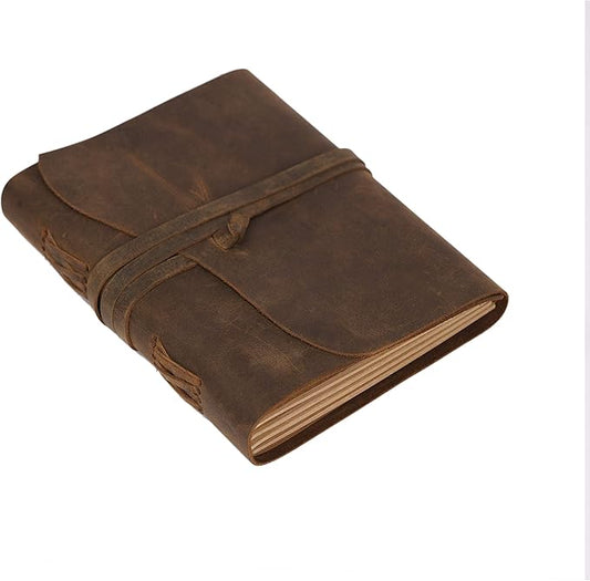 Leather Journal Travel Diary, Handmade Vintage Bound Notebook for Men & Women, Antique Finish, Genuine Leather Quality Lined Brown Paper Perfect for Notes, Art Sketchbook, 8X6 Inches, Brown
