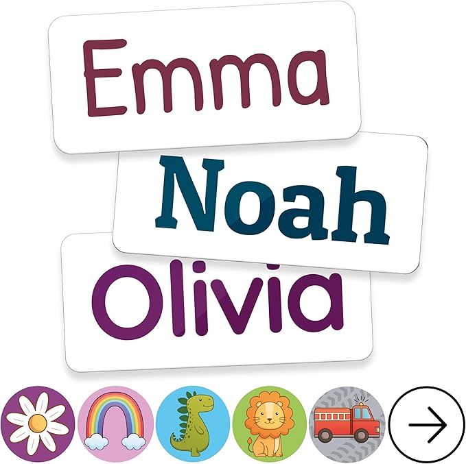 TagBuddy® Personalized Daycare Name Labels for Kids [70pcs] - Waterproof Name Stickers for School, Baby Bottles & Clothing - Custom Name Stickers - Washable Stick On Labels (1.2”x0.5”)
