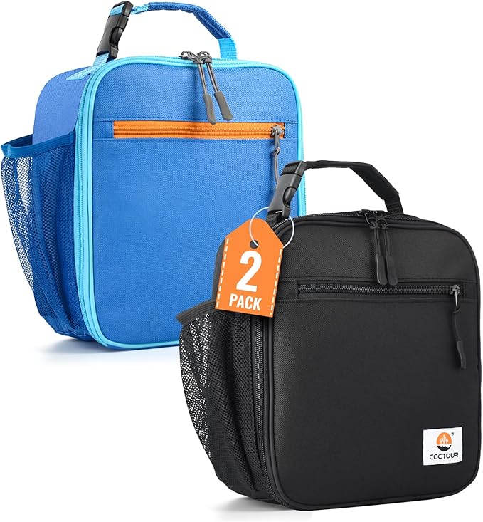 CaCTOUR Lunch Box Kids,2 Packs Insulated Lunch Bag for Girls Boys,Soft Bag Mini Cooler Back to School Thermal Reusable Lunch Bag for Work School Picnic (Blue & Black)