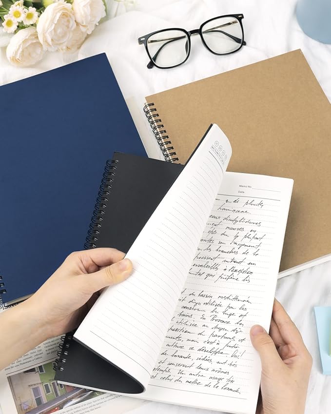 Dynta Large Spiral Notebooks 8.5 "x 11" Lined 3Pcs College Ruled Journal for School, Office,Study and Notes, Good for Students and Office, 160 Pages/80 Sheets with 100 GSM Lined Paper(Black)