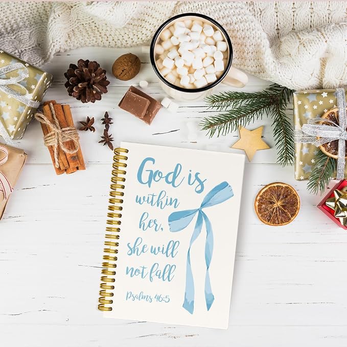 JKMBN Blue Bow Christian Bible Verse Notebook, Cute School Supplies