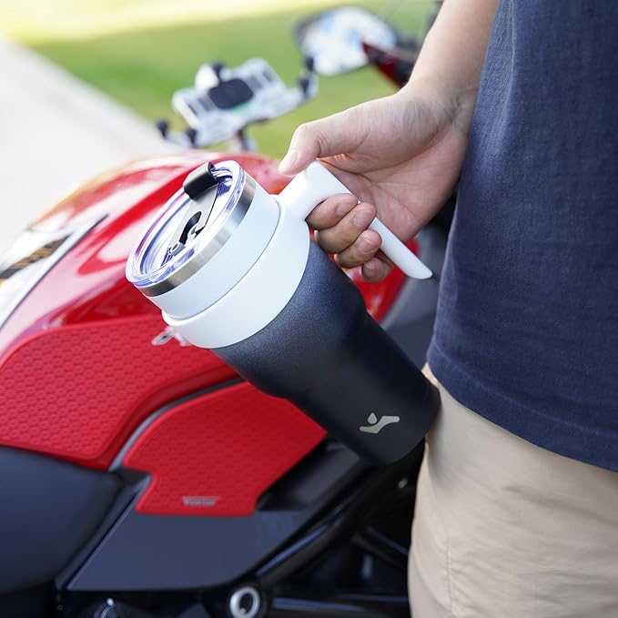 Konokyo 30 oz Tumbler with Handle and 2 Straw 2 Lid, Insulated Water Bottle Stainless Steel Vacuum Cup Reusable Travel Mug,Day Night