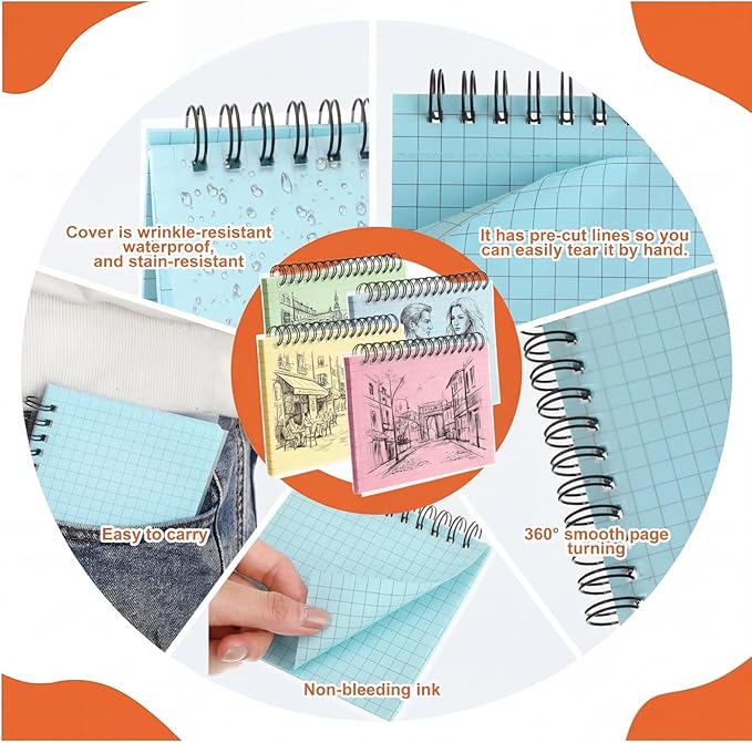 Yahenda 400 Pcs Spiral Index Cards 4x6 Inches Flash Cards with Rings Grid-lined Notecards Index Note Books with Waterproof Cover for Studying Back to School Office Supplies Taking to Do List(Colored)