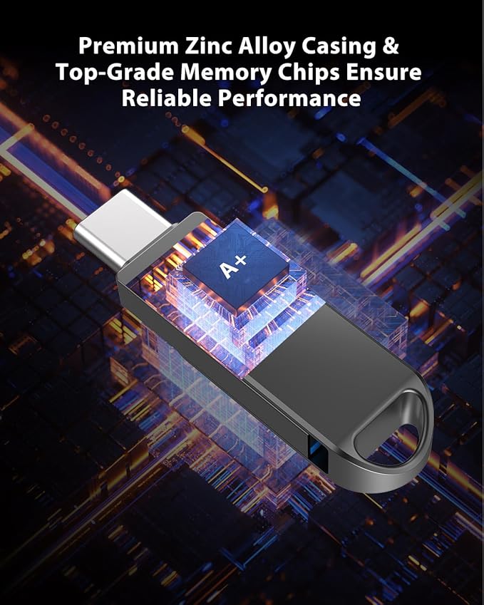 Vansuny 256GB Dual USB Type-C Flash Drive 2 in 1 OTG USB 3.0 Thumb Drive UDP-Tech Waterproof Metal Pen Drive for iPhone 15,Android Smartphones,Tablet,Laptop,PC