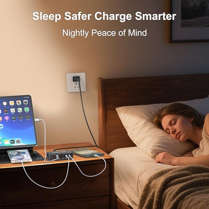 [2026 Upadated]130W Charging Station 6-Port Type C Fast Charger Block Charging station Multiport Adpater for Galaxy S26 S25 S24 S23 S22+/iPhone 17/16 Series, iPad, Pixel, and More,5ft Power Cord-Black
