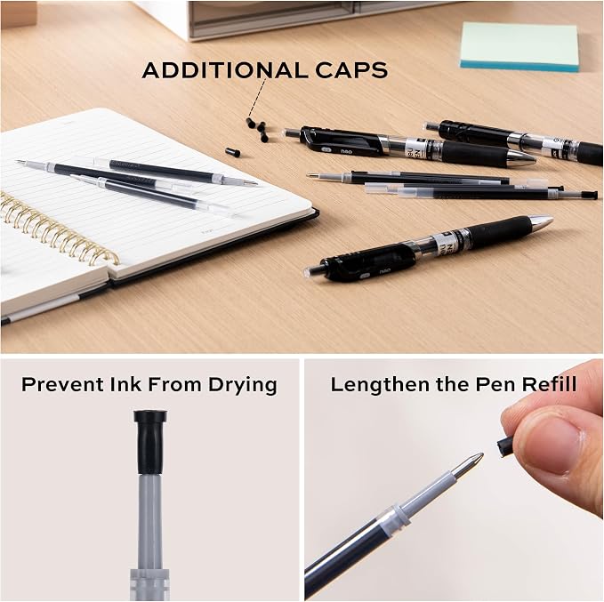 deli Gel Pen Refills, 30 Pcs 0.7mm Retractable Pen Refills Black Ink | Medium Point, Smooth Writing, Fast Dry, No Bleed for Journaling Note Taking, Home School Office Supplies