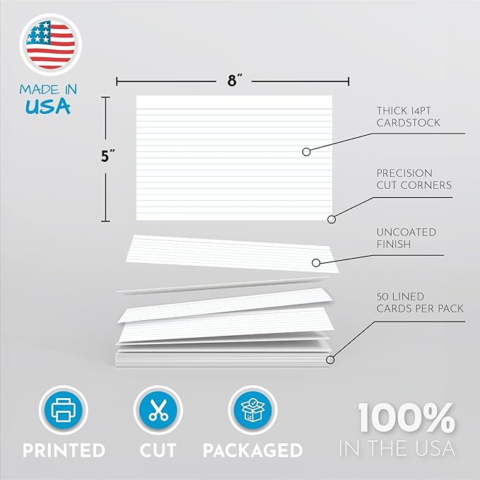 Home Advantage 5x8 Ruled Index Cards - Our 50 Pack of Lined Notecards Use Heavy Duty Cardstock to Make Them Bleed Proof – These Line Ruled Index Cards Make Perfect Flashcards & Note Cards