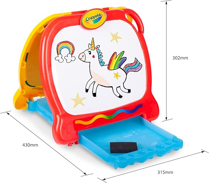 Crayola Art-to-Go Rainbow Easel – Portable Tabletop Dry Erase & Chalkboard for Kids – Foldable Travel Art Case with Storage – Includes Eraser – Ages 3+