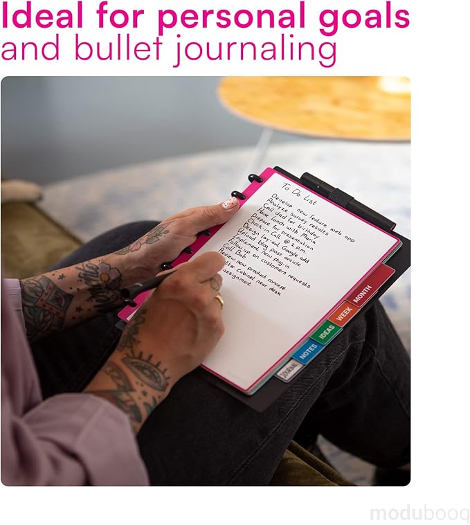 MODUBOOQ organizer, block - Modular Reusable Smart Notebook A5 - Notebook with Tabs & Discbound System - 40 modular pages with duratech3 technology - Washable and writes like paper