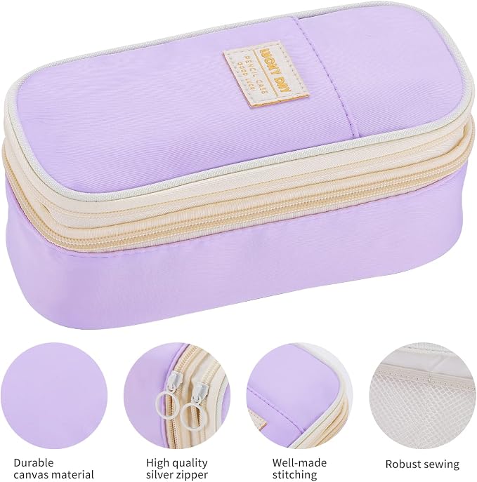 Dugio Large Pencil Case for Girls Kids Teens Big Zipper Pencil Pouch Purple | Organizer Pencil Bag Aesthetic Cute Pen Pencil Box Back to School Supplies, Large Capacity Design, Durable Metal Zipper