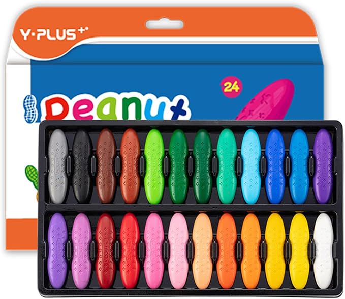 YPLUS Peanut Crayons for Kids, 24 Colors Washable Toddler Crayon, Non-Toxic Baby Crayons for ages 2-4, 1-3, 4-8, Coloring Art Supplies