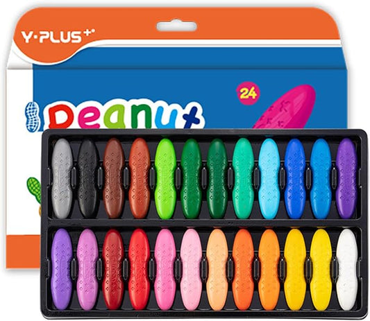 YPLUS Peanut Crayons for Kids, 24 Colors Washable Toddler Crayon, Non-Toxic Baby Crayons for ages 2-4, 1-3, 4-8, Coloring Art Supplies
