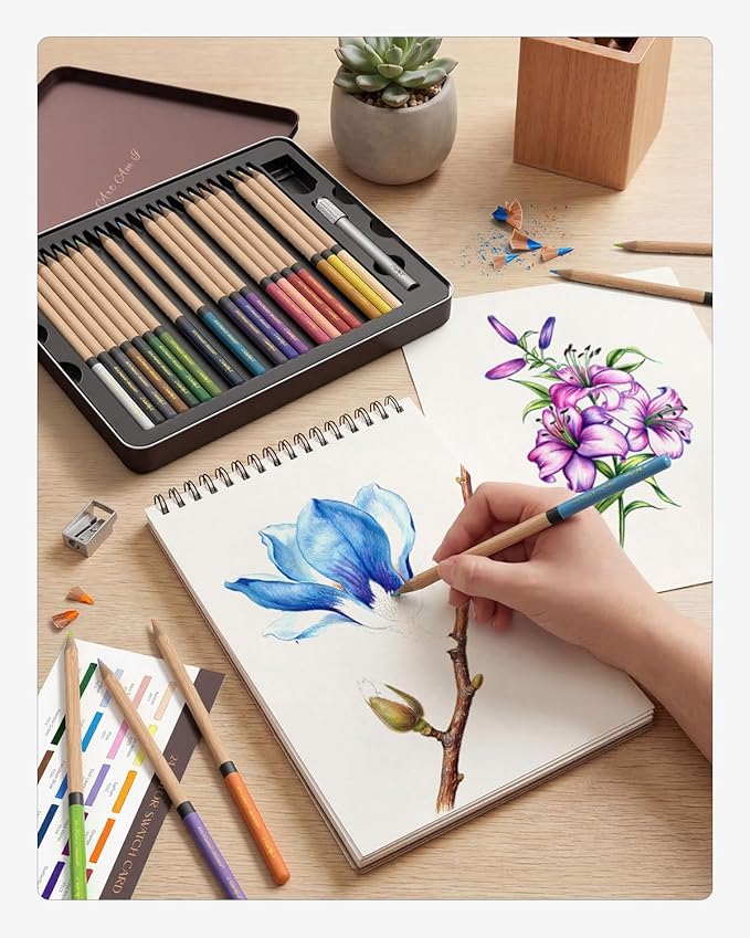 JusArt 24 Oil-Based Colored Pencils – Soft Core, Durable, Vibrant & Ultra-Smooth. Ideal for Adult Coloring, Portrait, Sketching, Landscape. Professional Drawing Pencils for Artists, Adults & Beginners