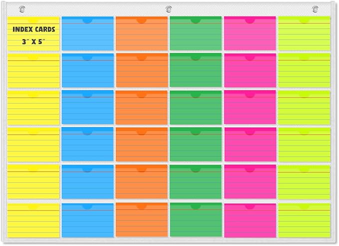 AKAYOK 3" x 5" Index Card Holder Sleeve - 36 Card Slots Organizer for Office, Classroom, and Home - Pocket Chart Perfect for Studying, Workflow Tracking, Presentations, and Organization