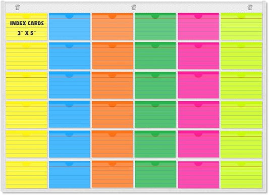 AKAYOK 3" x 5" Index Card Holder Sleeve - 36 Card Slots Organizer for Office, Classroom, and Home - Pocket Chart Perfect for Studying, Workflow Tracking, Presentations, and Organization