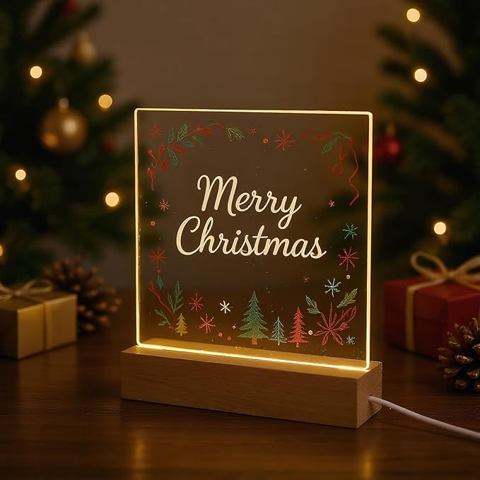 5.9 x 5.9 Inch Warm LED Message Note Board with Colors, Clear Acrylic Light Up Dry Erase Drawing Writing Board with Stand