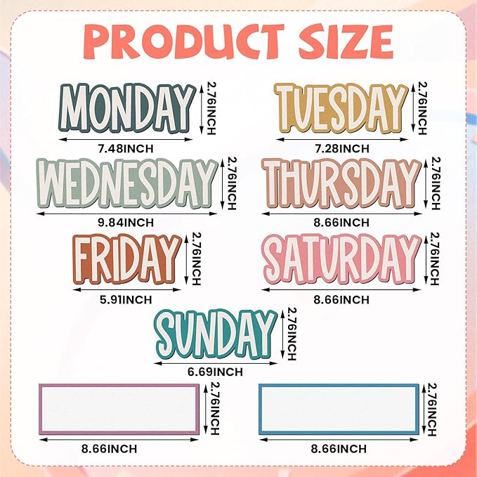 Ireer 9 Pcs Days of the Week Magnets Colorful Magnetic Week Labels for Whiteboard Calendar Headliners Inspirational Cute Decorative Magnets for School Home Locker Whiteboard(Boho)