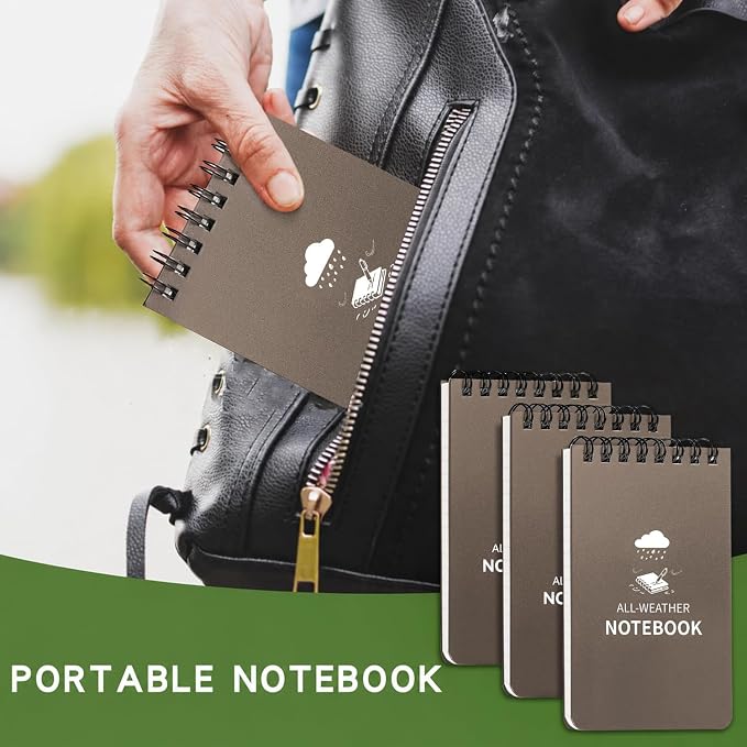 Juehuodaji Waterproof Notebook, 4 Pack Pocket Notepad, 3" x 5 NotePad Brown