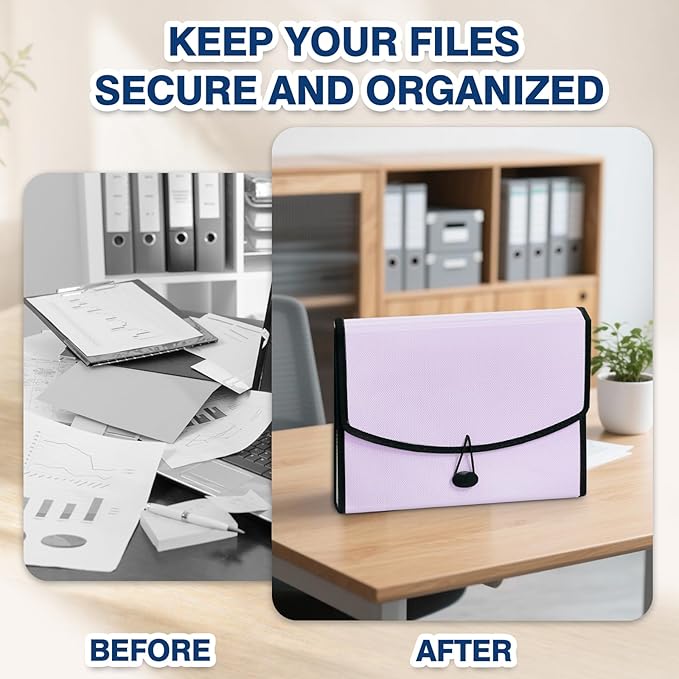 H4D 13-Pocket Accordion File Organizer with Mesh Pocket, Expanding File Folder with Tabs, Expandable Document Organizer for Home Office School, Letter Size, Pale Lilac