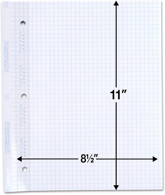 Five Star Loose Leaf Paper, Graph Ruled Insertable Notebook & Binder Filler Paper, 8-1/2" x 11", Reinforced T-Tabs, 75 Sheets (170180)