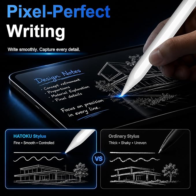 HATOKU Stylus Pen for iPad 2018-2026, 15 Mins Fast Charging Pencil 1st Gen with Tilt & Palm Rejection Digital Pens Stylus for iPad 6-11, Air 3/4/5/M2/M3, Mini 5/6/7, Pro 11"/12.9"/M4 M5 (Black White)