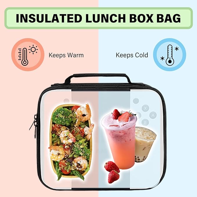 Insulated Lunch Box for Boys Girls, Game Lunch Bag for School Work Office Travel Picnic Hiking Beach, Waterproof Leakproof Portable Fits Most Bento Boxes