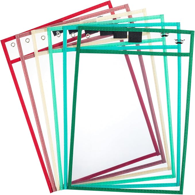 Mr. Pen- Reusable Dry Erase Pocket Sleeves, 10" x 14", 6 Pack, Colorful, Clear Plastic Paper Sleeves, Ticket Holders, Clear Plastic Sheet Protectors, Teacher, School, Classroom Supplies