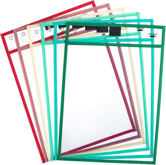 Mr. Pen- Reusable Dry Erase Pocket Sleeves, 10" x 14", 6 Pack, Colorful, Clear Plastic Paper Sleeves, Ticket Holders, Clear Plastic Sheet Protectors, Teacher, School, Classroom Supplies