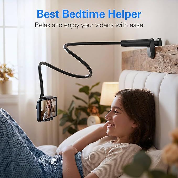MAGIPEA Phone Holder for Bed, Gooseneck Phone Holder for Desk, Cell Phone Mount with Flexible Long Arm, Compatible with iPhone 17/16 Pro Max, 15, 14, and Other 3.5–7" Devices