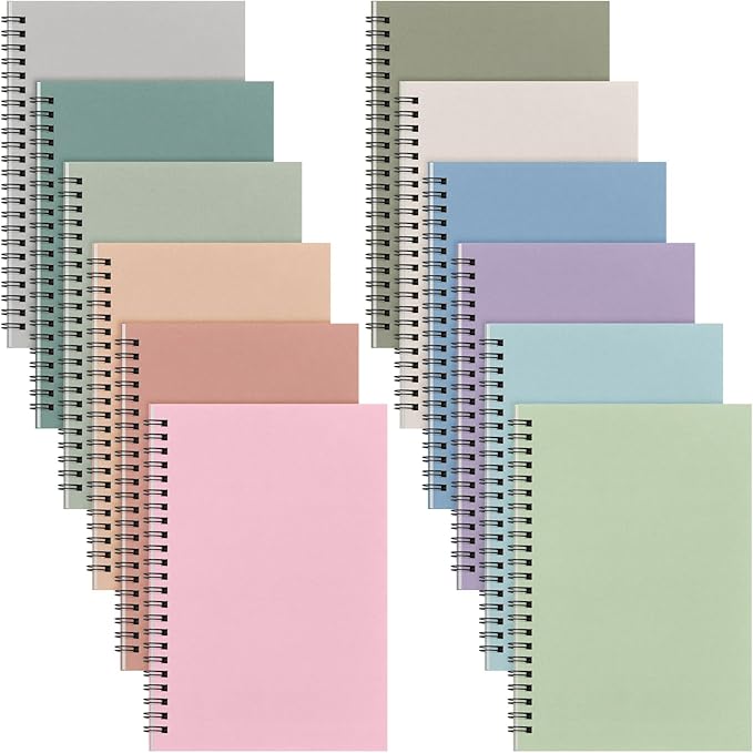 Fuutreo 12 Pcs Spiral Notebook for Work A5 8.3 x 5.7 Inch College Ruled Spiral Journal Notebook Kraft Cover Ruled Paper, 12 Color, 60 Sheets, 120 Pages for Office School(Pastel Color,Classic)