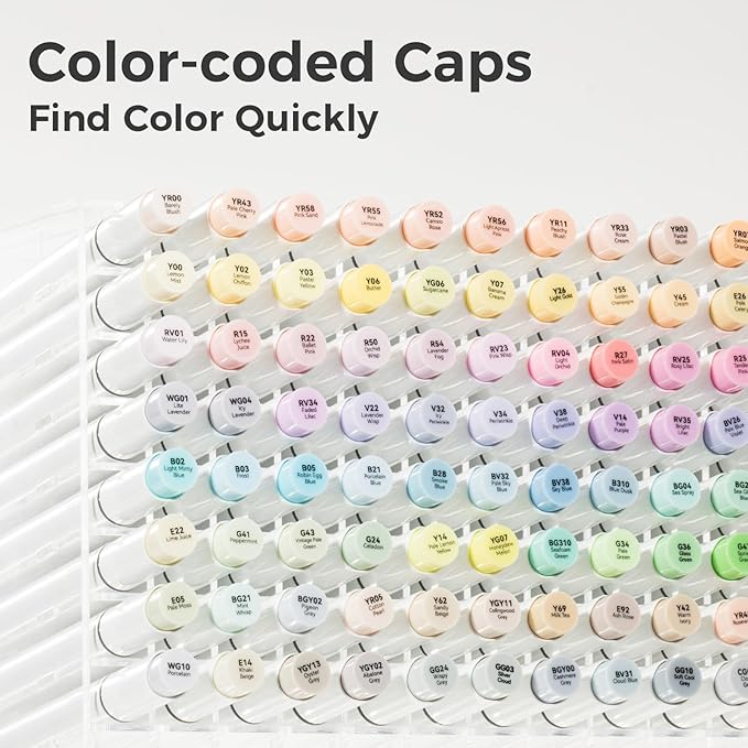 Ohuhu Pastel Alcohol Markers - 96 Colors of Honolulu Sweetness + Blossoming - Double Tipped Art Alcohol Markers for Artist Adults' Coloring Illustration - Brush & Chisel - Refillable - AP Certificated