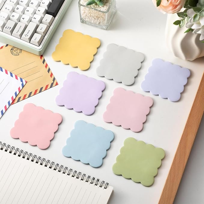 Eaasty 8 Pack Scalloped Aesthetic Sticky Notes Bulk Pastel Cute Wavy Self Sticky Note Pads 3" x 3" Blank Rainbow Colors Note Pads for Back to School Office Supplies 240 Sheets