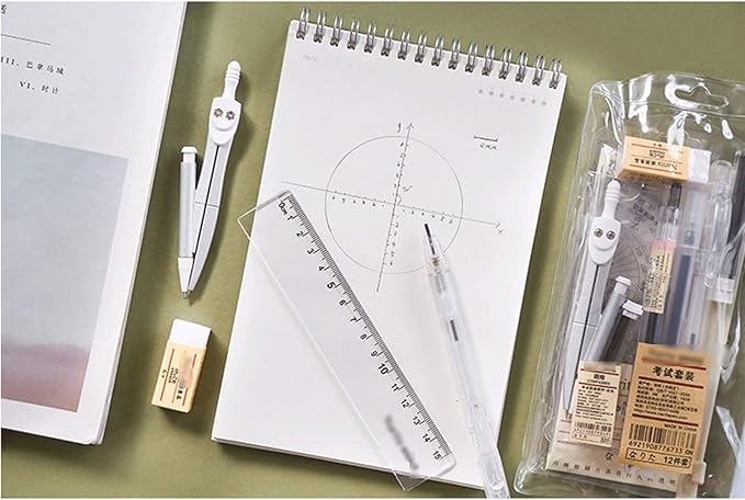 Math Geometry Compass 10 Piece Geometry School Set Compass, with Protractor Rulers Pencil for Math Best Gift