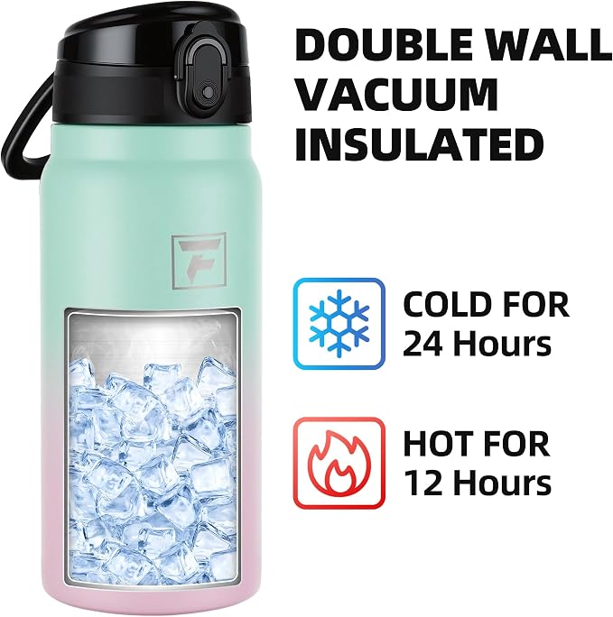 Fanhaw 20 Oz Insulated Stainless Steel Water Bottle with Chug Lid – Wide Mouth, Leak-Proof, BPA-Free – Ideal for Kids, Adults, Sports, Gym, and Outdoor Use (Green Pink)